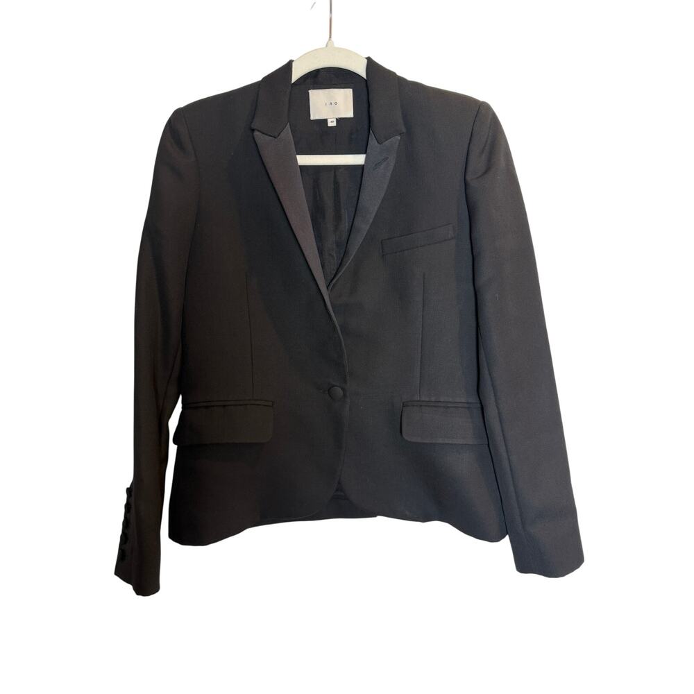 IRO Treyton Black 100% Wool Silk Trim Tuxedo Blazer Jacket Size 40 FR US 8